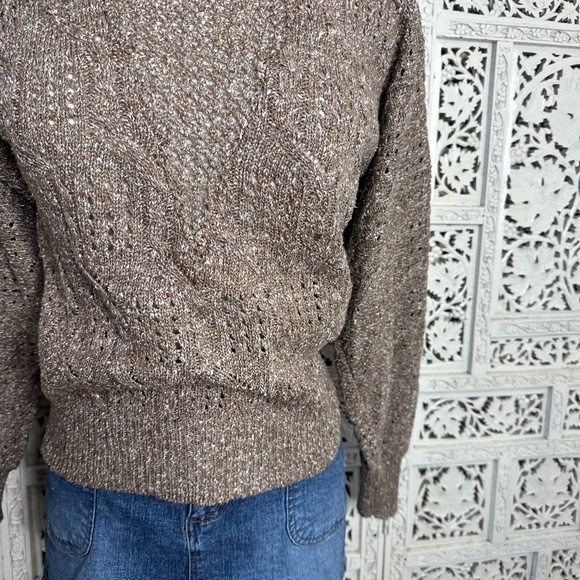 Vintage Marisa Christina Light Brown Open Knit Boho Earthy Textured Sweater Sz S - Picture 3 of 8